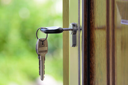 Key hanging in a door lock