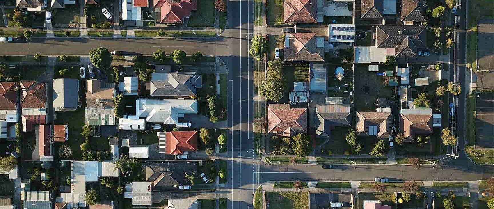 Bird's eye view of an Australian suburb