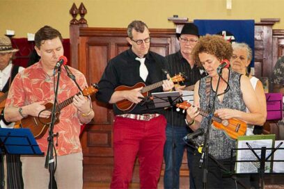 a ukelele group perform